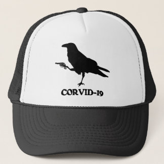 CORVID-19 Trucker Hat, White & Black Hat