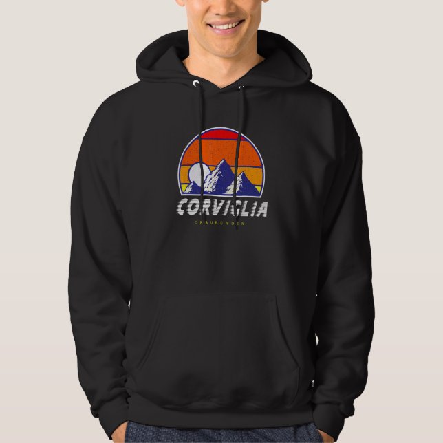 Corviglia Graubünden  Switzerland Retro 80s Ski Ho Hoodie (Front)