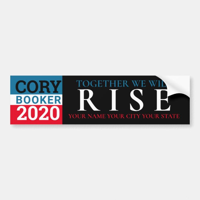 Cory Booker 2020 Exclusive Together We Will Rise Bumper Sticker (Front)