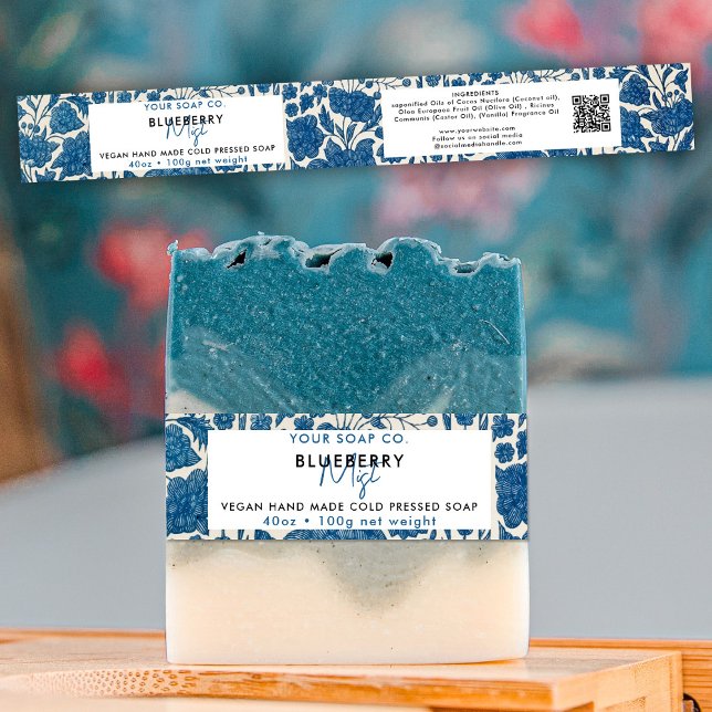 Cosmetic Bar Soap Band Product Label Wrap Blue Invitation Belly Band (Creator Uploaded)