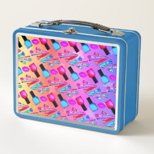 Cosmetic Brush Lipstick Makeup Pretty Unique Metal Lunch Box