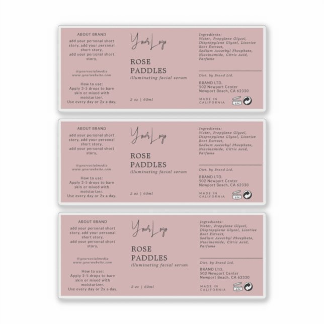 Cosmetic Dropper Bottle Label (Front)