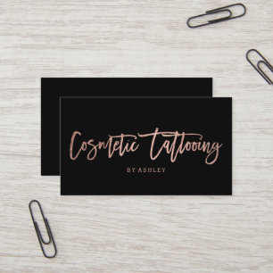 Cosmetic tattoing faux rose gold typography black business card