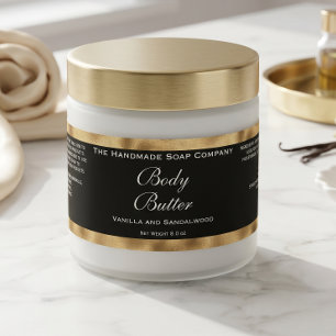 Cosmetics Jar Label - Black and Faux Woven Gold