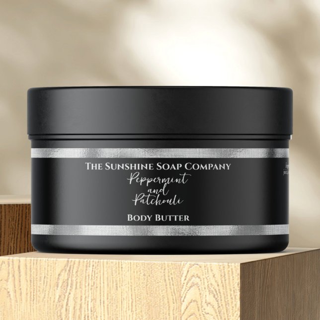 Cosmetics Jar Label - Black and Silver Foil (Creator Uploaded)