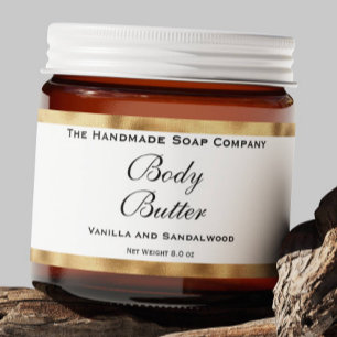 Cosmetics Jar Label - White and Faux Woven Gold