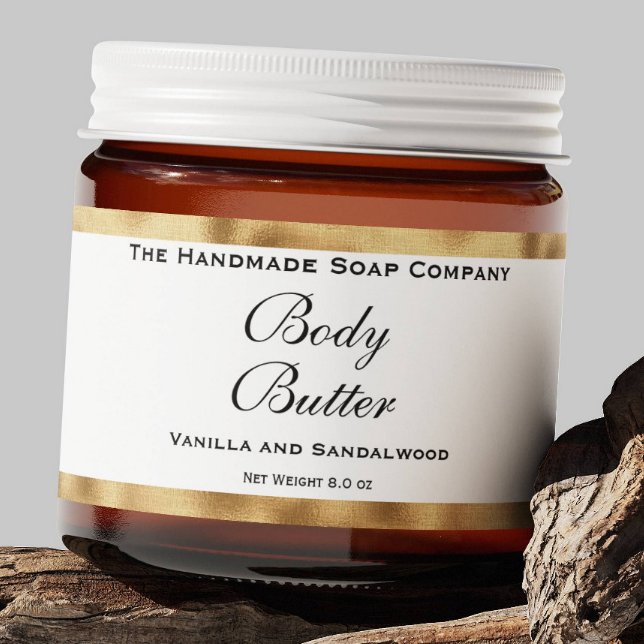 Cosmetics Jar Label - White and Faux Woven Gold (Creator Uploaded)