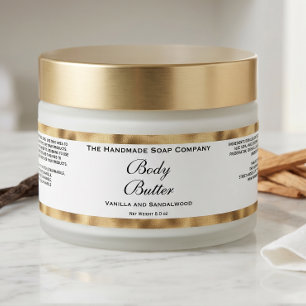Cosmetics Jar Label - White and Faux Woven Gold