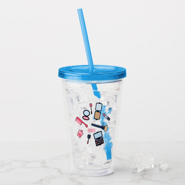 Cosmetics / make-up cartoon illustration acrylic tumbler (Front Ice)