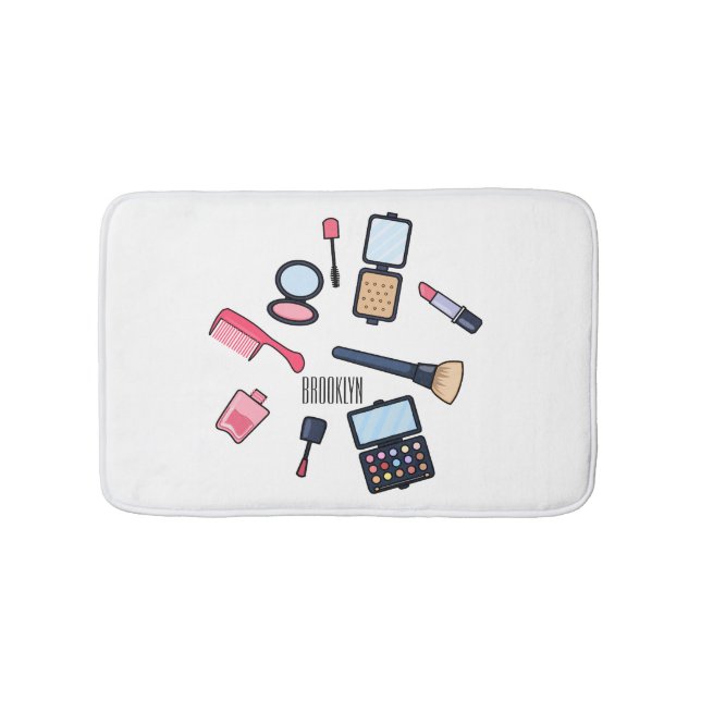 Cosmetics / make-up cartoon illustration bath mat (Front)