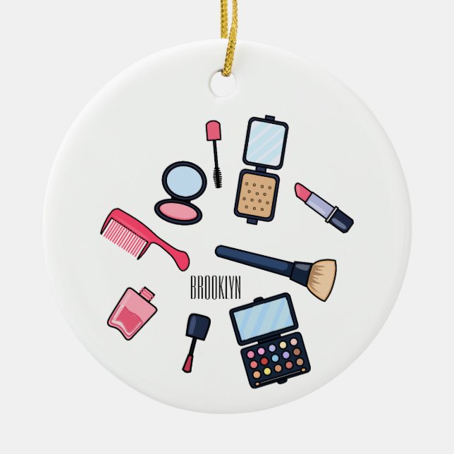 Cosmetics / make-up cartoon illustration ceramic ornament (Front)
