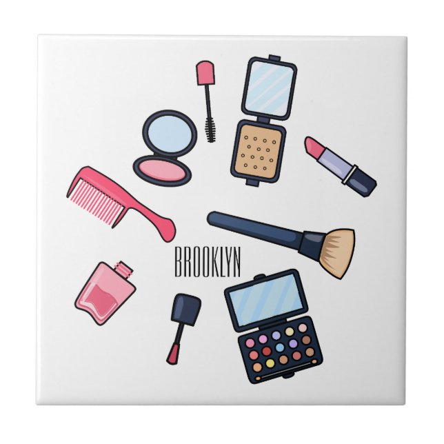 Cosmetics / make-up cartoon illustration ceramic tile (Front)
