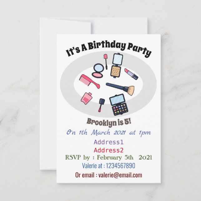 Cosmetics / make-up cartoon illustration invitation (Front)