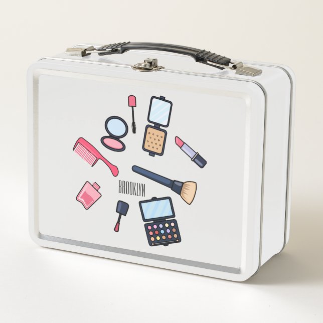 Cosmetics / make-up cartoon illustration metal lunch box (Front)
