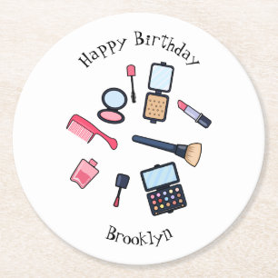 Cosmetics / make-up cartoon illustration round paper coaster