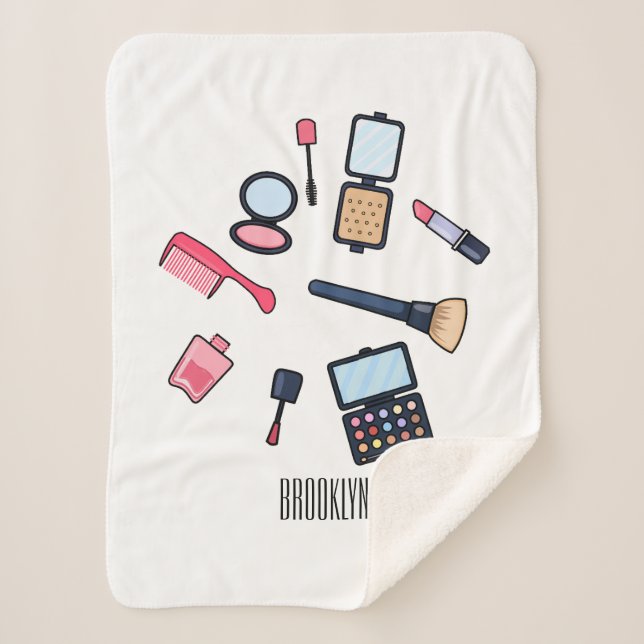 Cosmetics / make-up cartoon illustration sherpa blanket (Front)