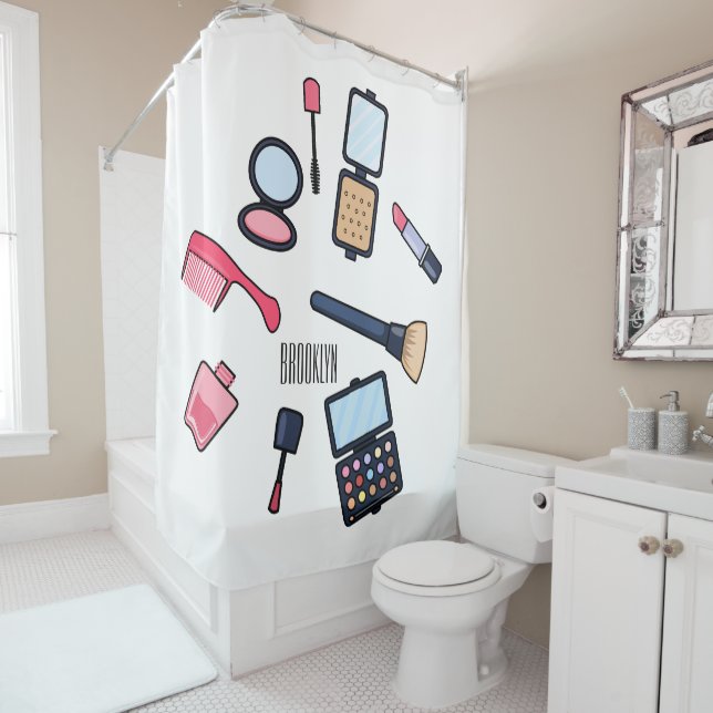 Cosmetics / make-up cartoon illustration shower curtain (In Situ)