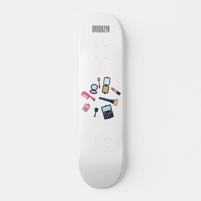 Cosmetics / make-up cartoon illustration skateboard (Front)