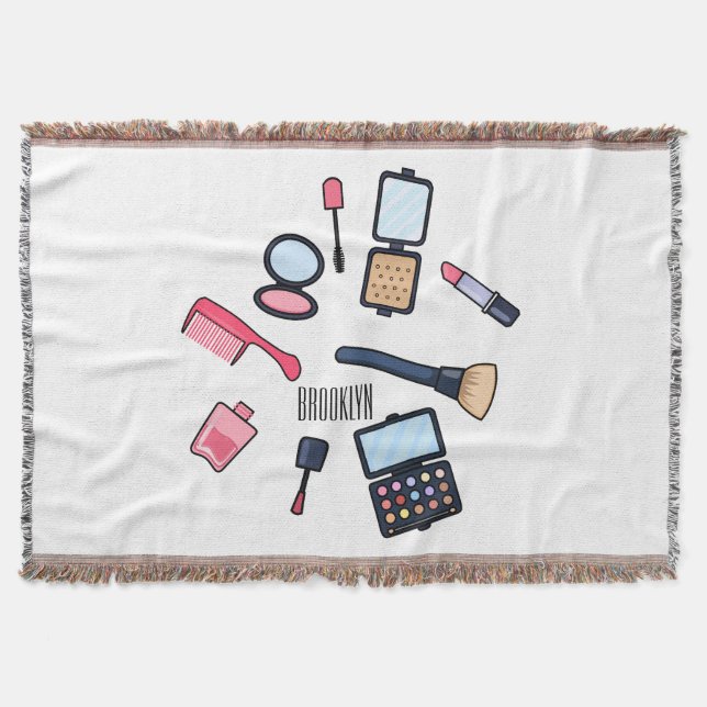 Cosmetics / make-up cartoon illustration throw blanket (Front)