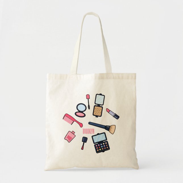 Cosmetics / make-up cartoon illustration tote bag (Front)