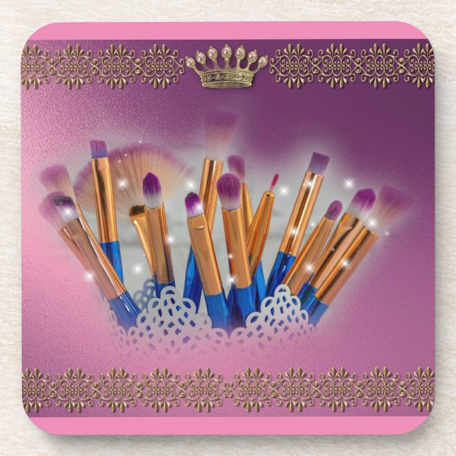 Cosmetics Makeup Brush Glamour Coaster (Front)