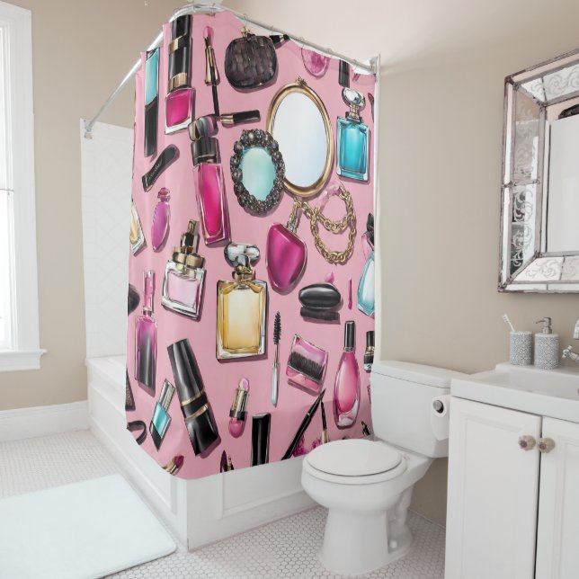 Cosmetics Makeup Brushes Nailpolish Shower Curtain (In Situ)