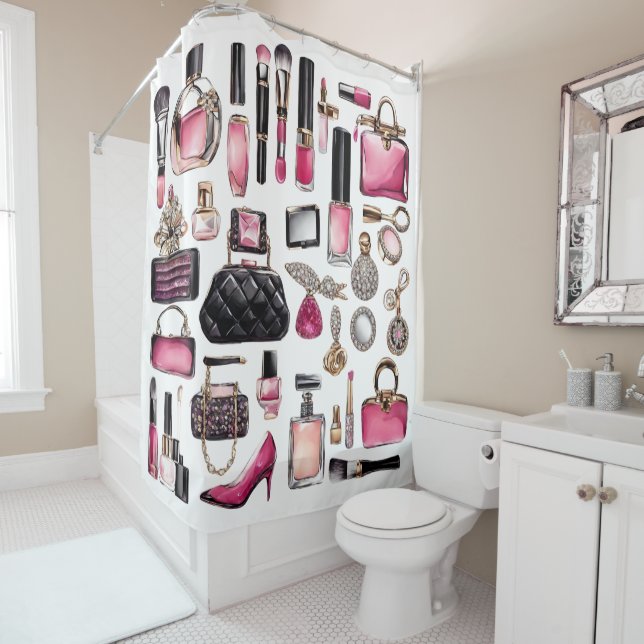 Cosmetics Makeup Brushes Nailpolish Shower Curtain (In Situ)