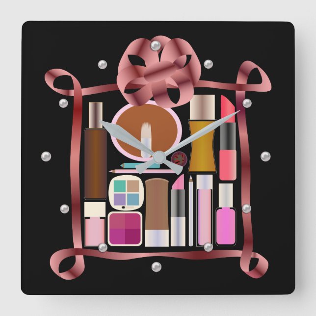 Cosmetics set square wall clock (Front)