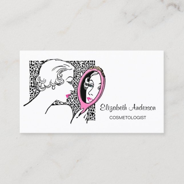 Cosmetologist Leopard Print Retro Mod Woman Salon Business Card (Front)