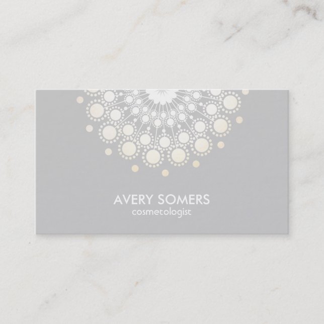 Cosmetologist Ornate Circle Motif Grey Modern Business Card (Front)
