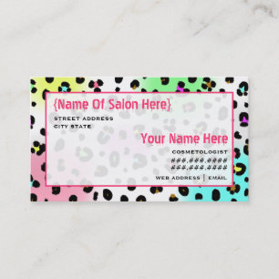 Cosmetologist Salon Appointment Neon Leopard Print Card