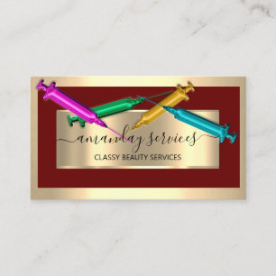 Cosmetologist Syringe Botox B12 QRCode Burgundy Business Card
