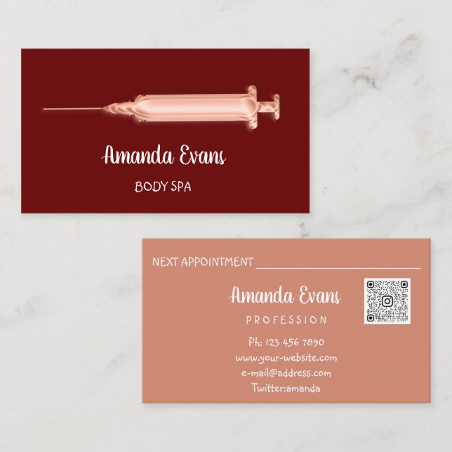 Cosmetologist Syringe Botox Injection Rose Burgund Appointment Card (Front/Back)