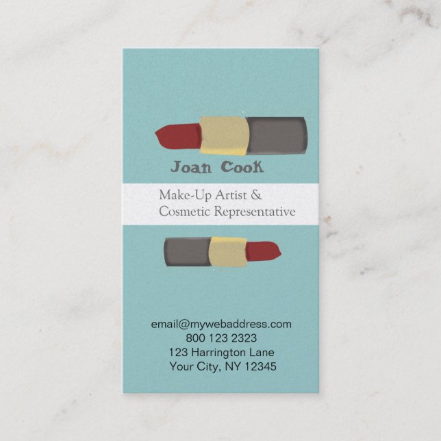 Cosmetologist Two Lipsticks Cosmetic Makeup Artist Business Card (Front)