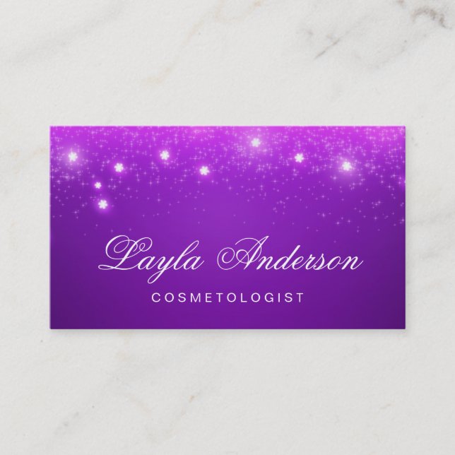 Cosmetologist - Violet Purple Glam Starry Sparkles Business Card (Front)