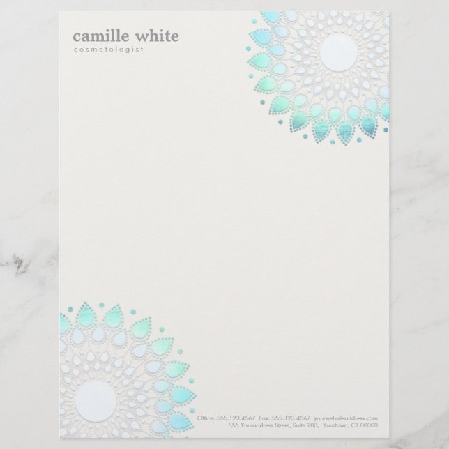 Cosmetology Elegant Circle Light Blue Off-White Personalised Letterhead (Front)