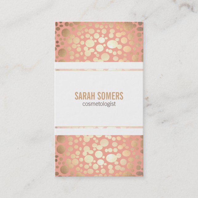 Cosmetology Faux Gold Leaf Peach Coral Business Card (Front)