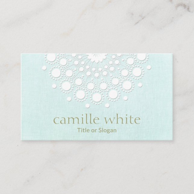 Cosmetology Pretty White Rosette Light Aqua Blue Business Card (Front)