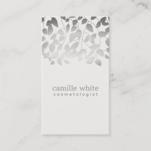 Cosmetology Silver Foil Embossed Look Leaves Grey Business Card