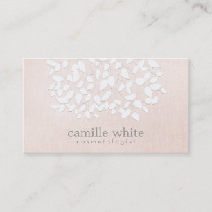 Cosmetology White Leaves Pink Linen Look Business Card
