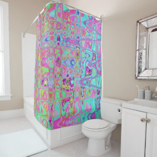 Cosmic Abstract Aqua and Hot Pink Retro Ripples Shower Curtain