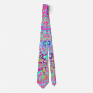 Cosmic Abstract Aqua and Hot Pink Retro Ripples Tie