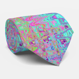 Cosmic Abstract Aqua and Hot Pink Retro Ripples Tie