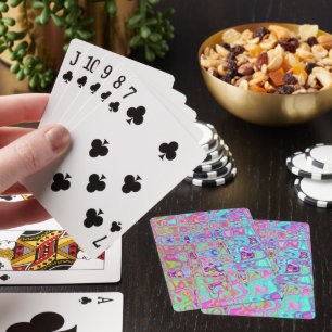 Cosmic, Abstract, Aqua, Hot Pink, Retro, Ripples, Playing Cards