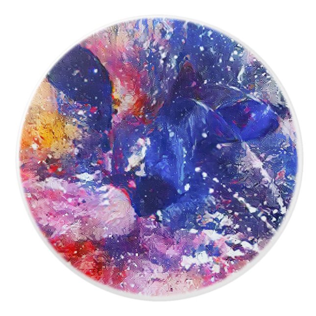 Cosmic Abstract Cat Dreamscape  Ceramic Knob (Front)
