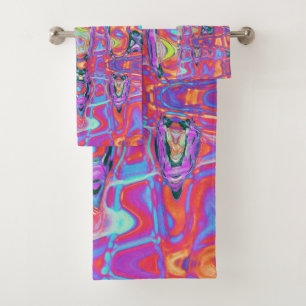 Cosmic Abstract Rainbow Colours Retro Ripples Bath Towel Set