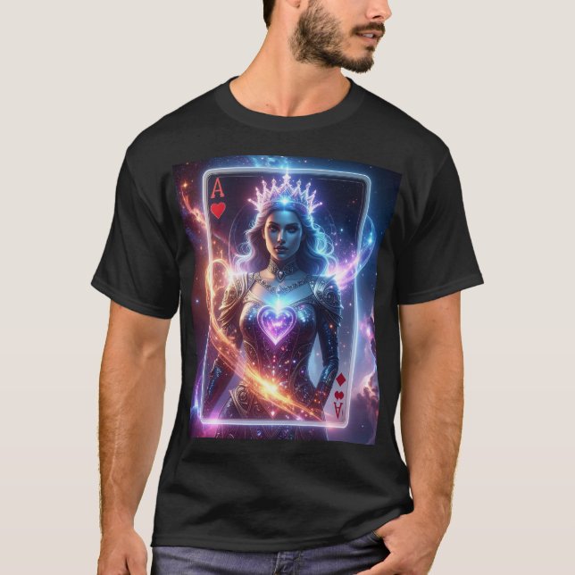 Cosmic Ace of Hearts Celestial Royal Fantasy Card T-Shirt (Front)