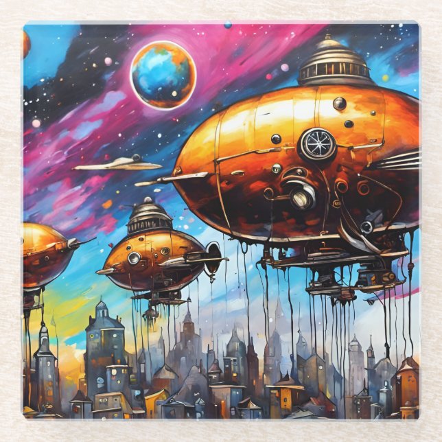 Cosmic Airship Glass Coaster (Front)
