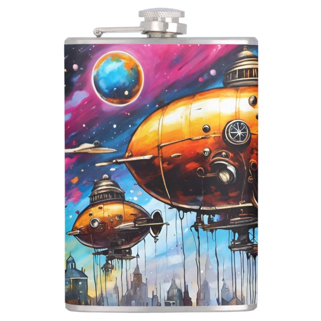 Cosmic Airship Hip Flask (Front)