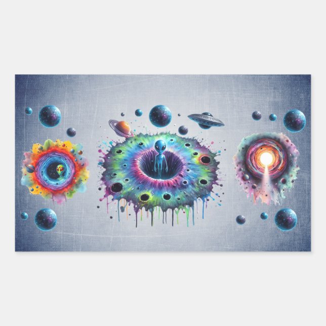 Cosmic Alien Worlds Rectangular Sticker (Front)